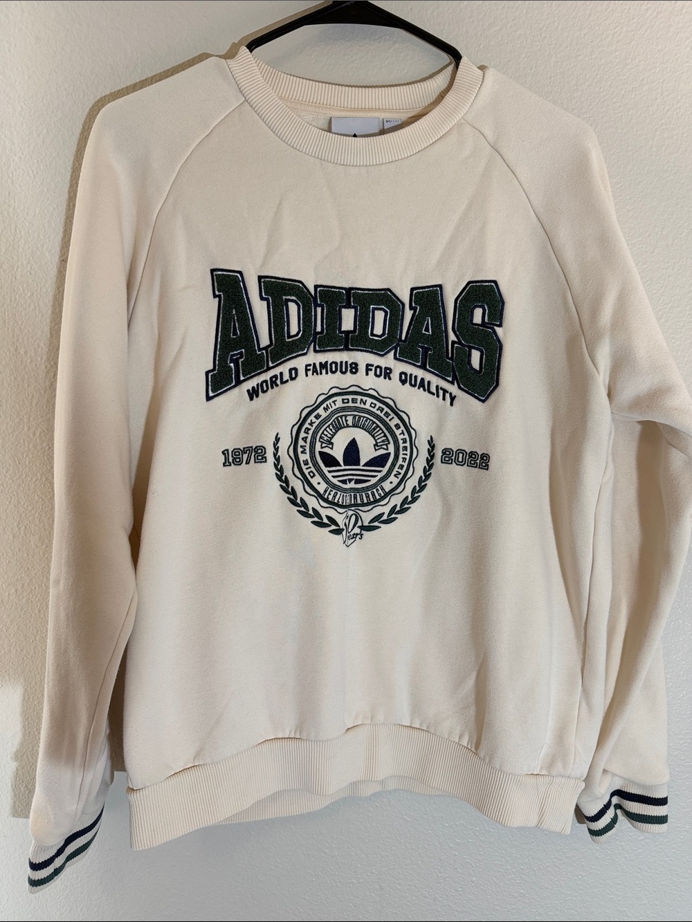 adidas Cream Crewneck Sweatshirt with Dark Green Logo